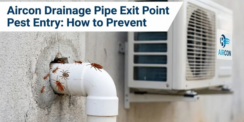 Aircon drainage pipe exit point on building exterior where pests can enter