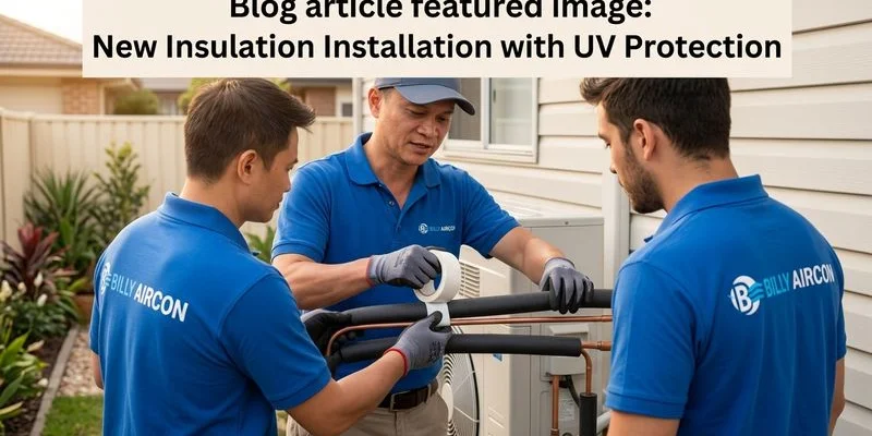 New Armaflex insulation being installed on aircon copper pipes with UV protective wrapping for outdoor sections