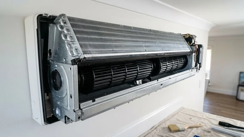 Clean Fujitsu aircon evaporator coil and fan blower after professional chemical wash