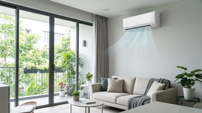 Fujitsu General ASYG wall-mounted aircon unit in a Singapore condo living room