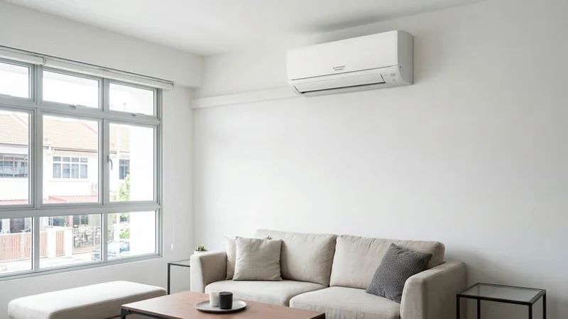 Mitsubishi Electric Starmex indoor wall-mounted aircon unit in a Singapore living room