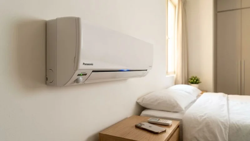 Panasonic wall-mounted aircon with nanoe-G and Econavi features in a Singapore bedroom