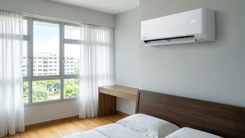 Toshiba Carrier RAS series wall-mounted aircon unit in a Singapore bedroom